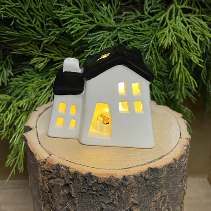 Ceramic LED House with Sloped Roof - Assorted Styles