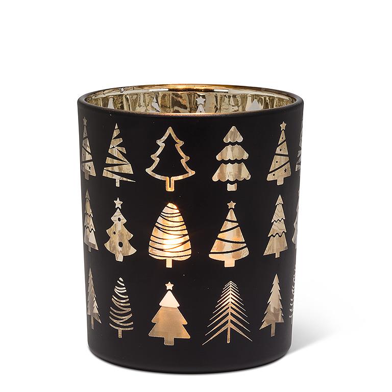 Black Tealight with Multiple Decorative Trees