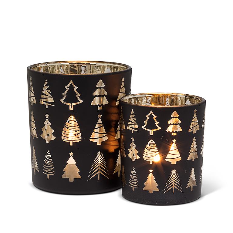 Black Tealight with Multiple Decorative Trees