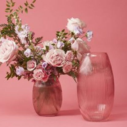 Pink Ribbed Glass Vase