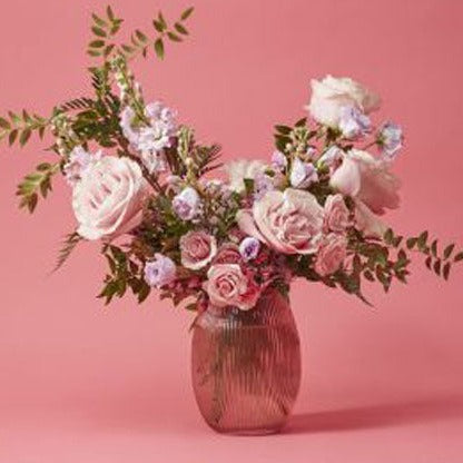 Pink Ribbed Glass Vase