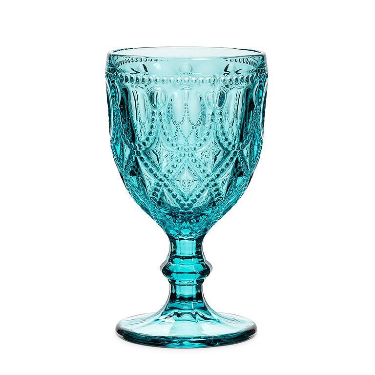 Turquoise Jewel and Bead Pattern Wine Glass