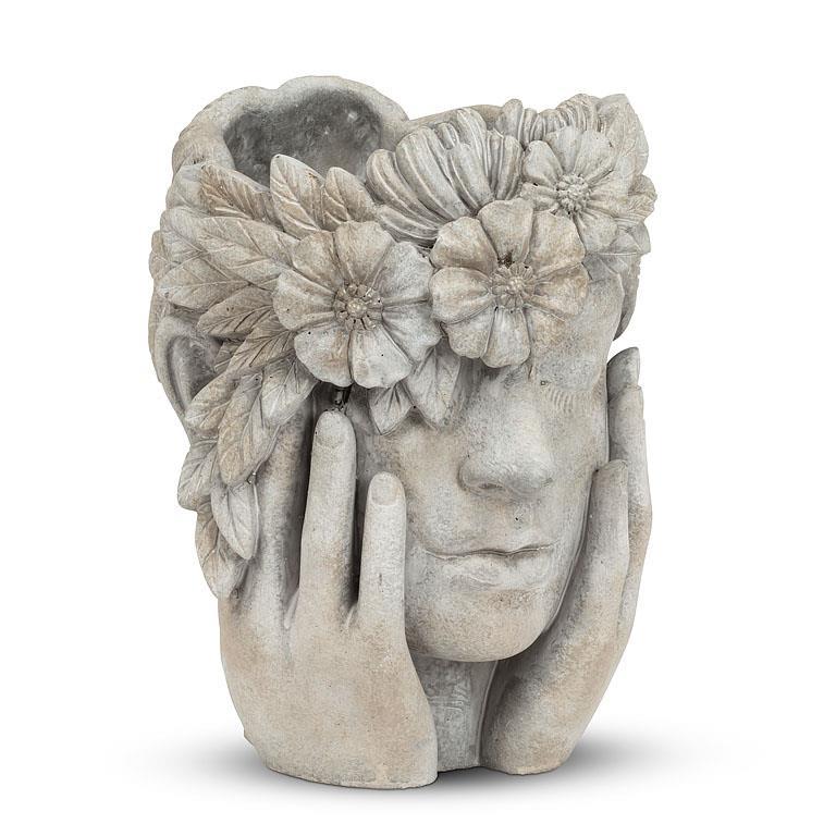 Woman with Flower Halo Stone Planter