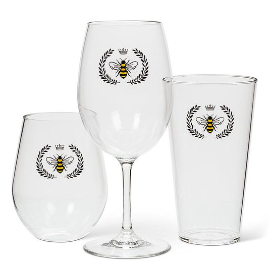 Bee in Crest Stemless Wine Glass