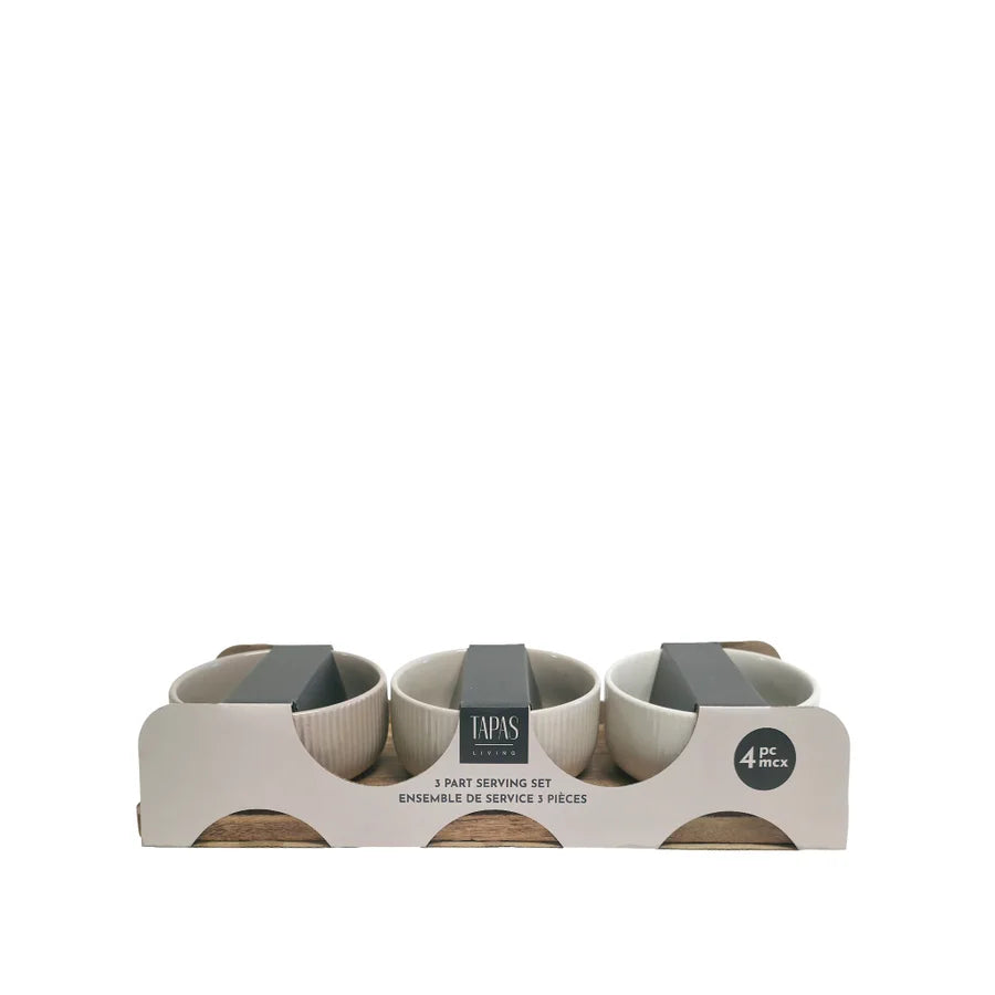 Tapas Living 3-Pc Acacia Ceramic Serving Set