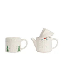 White Golden House Stacked Tea & Mug Set