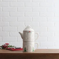 White Golden House Stacked Tea & Mug Set