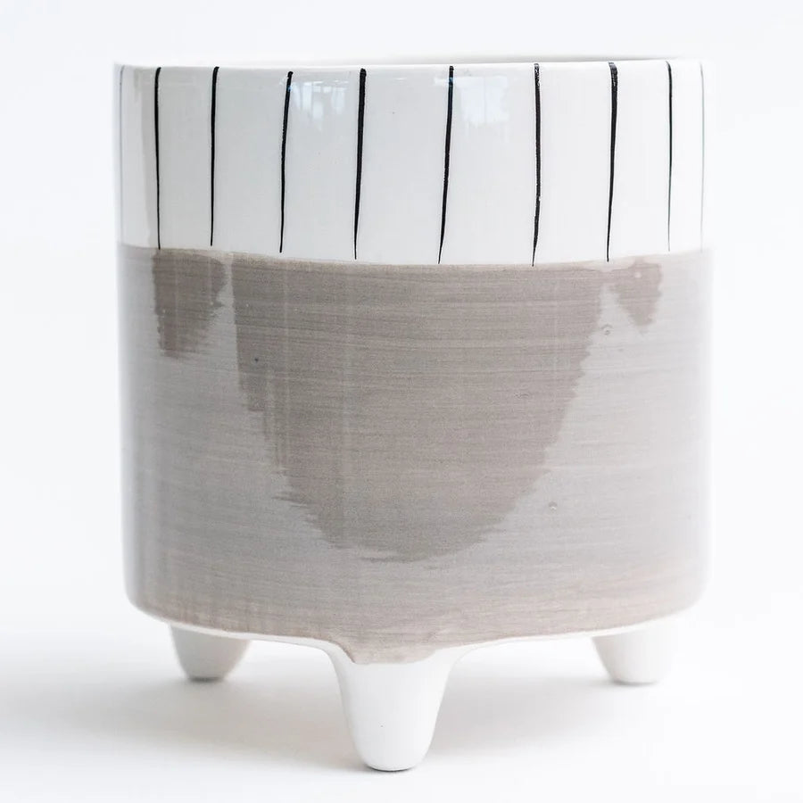 Grey and White Striped Pot