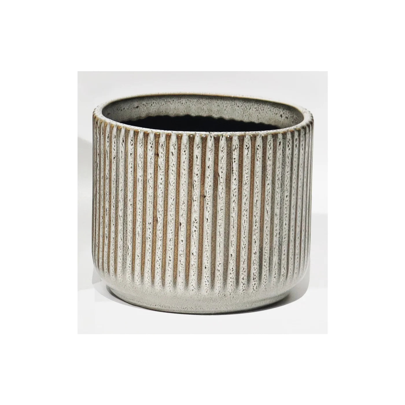 Grey and Brown Ribbed Glazed Ceramic Pot