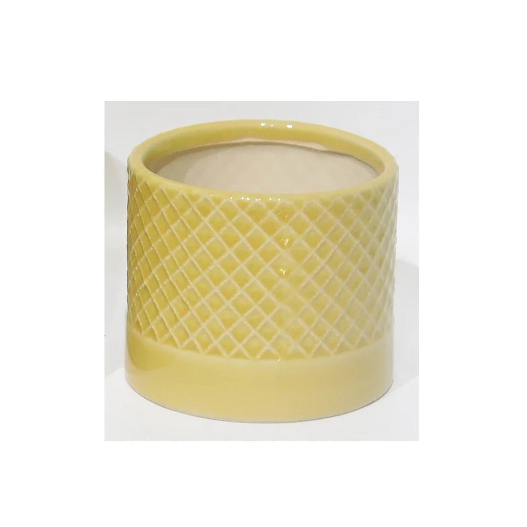 Yellow Criss Cross Pot 4"