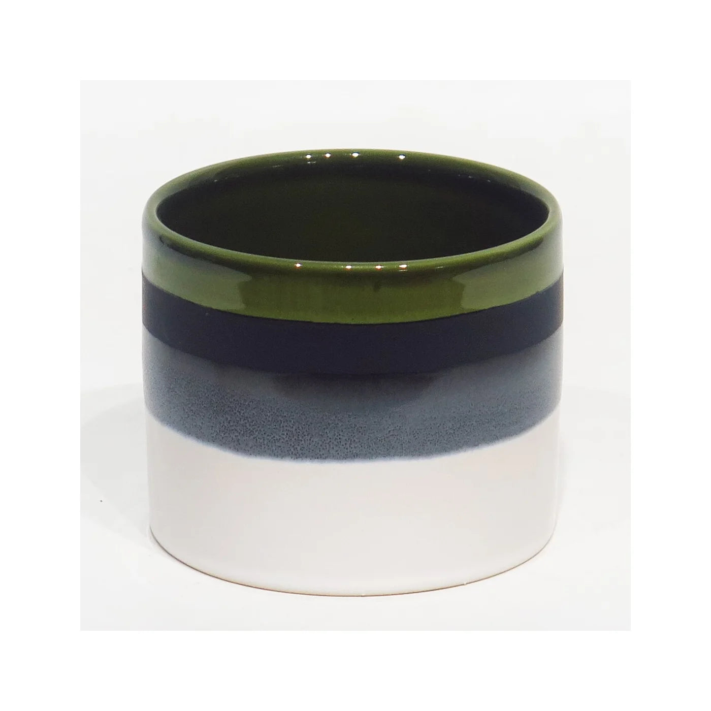 Green, Blue, White, Striped Ceramic Pot