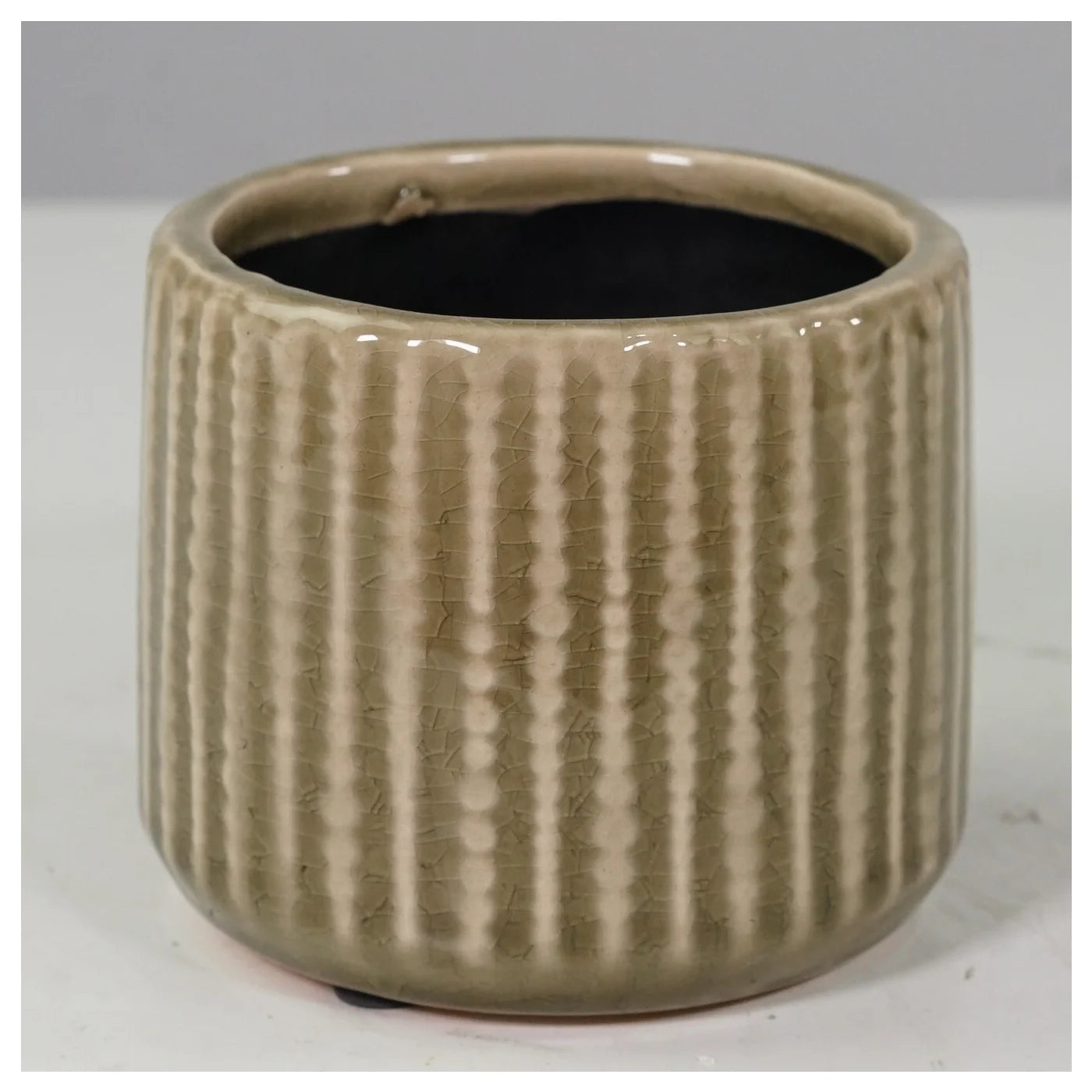 Green/Tan Glazed Ceramic Pot