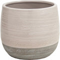 Grey and White Lined Ceramic Pot