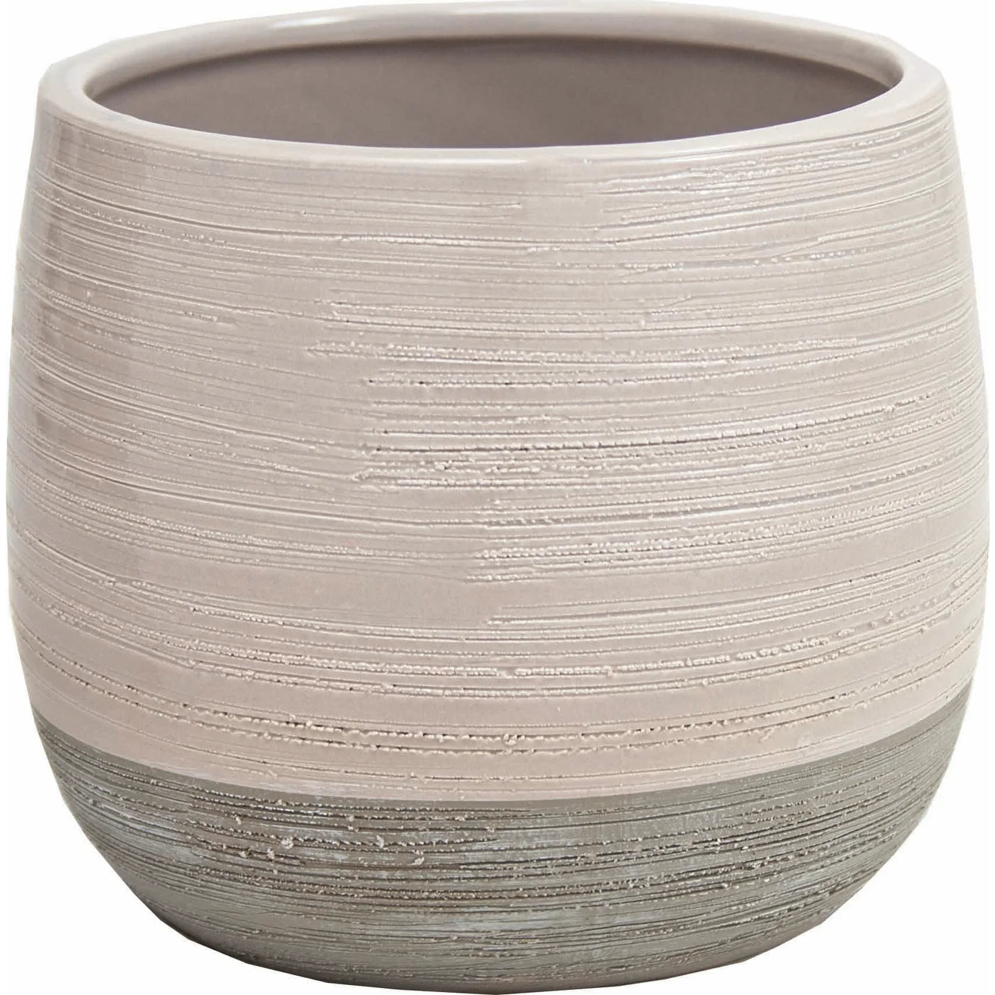 Grey and White Lined Ceramic Pot
