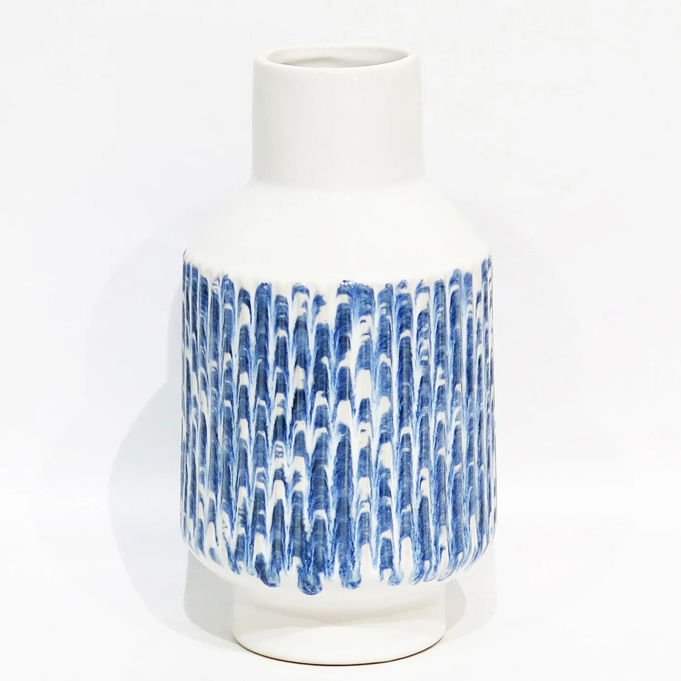 Blue & White Ripple Ceramic Vase