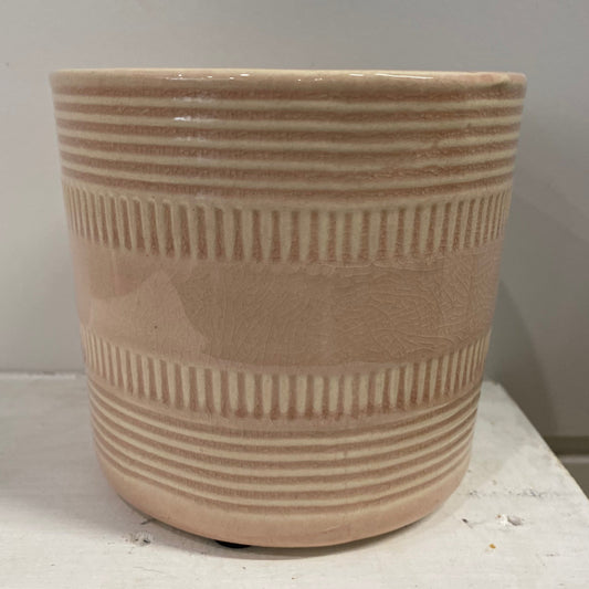 Pale Pink Glazed Patterned Ceramic Pot