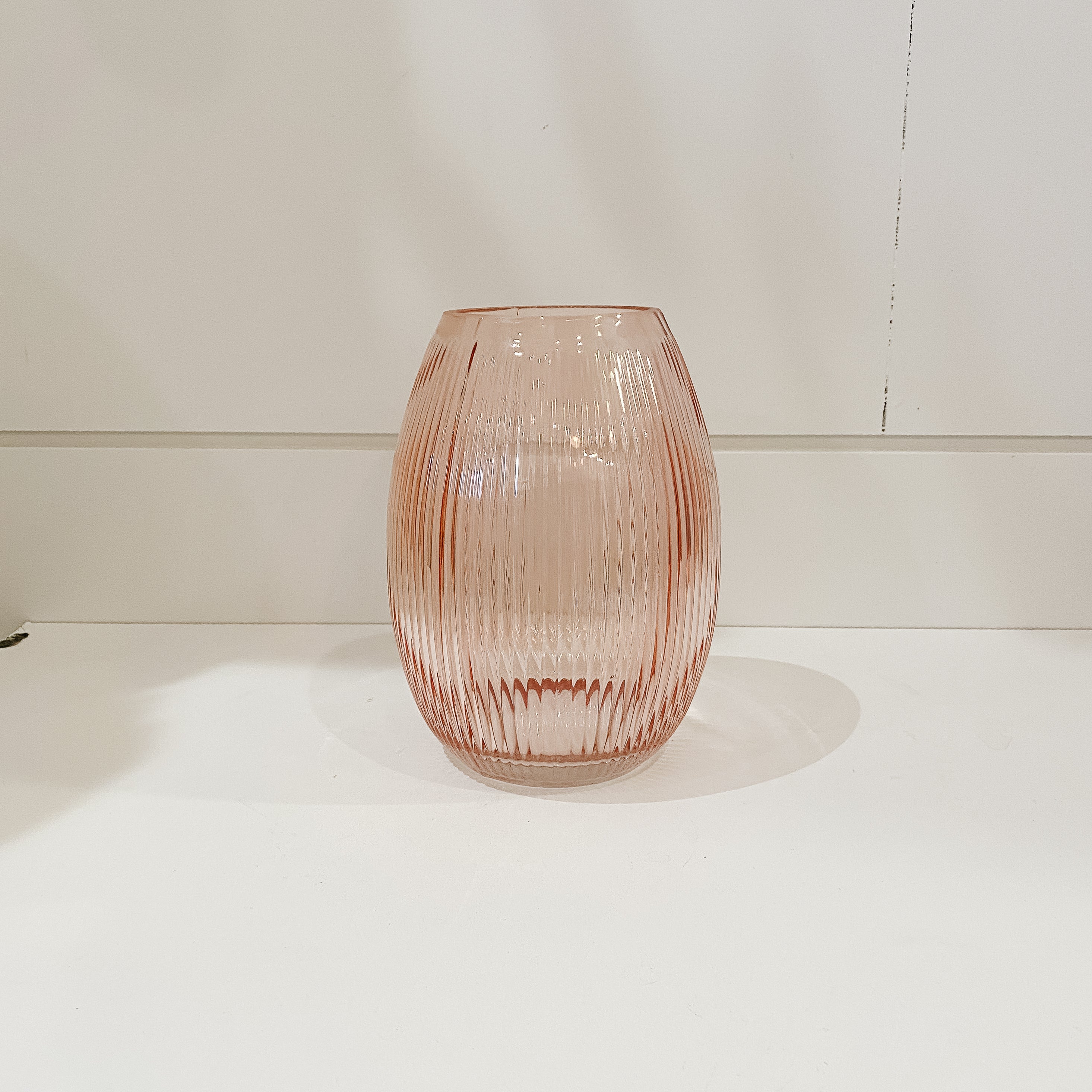 Pink Ribbed Glass Vase