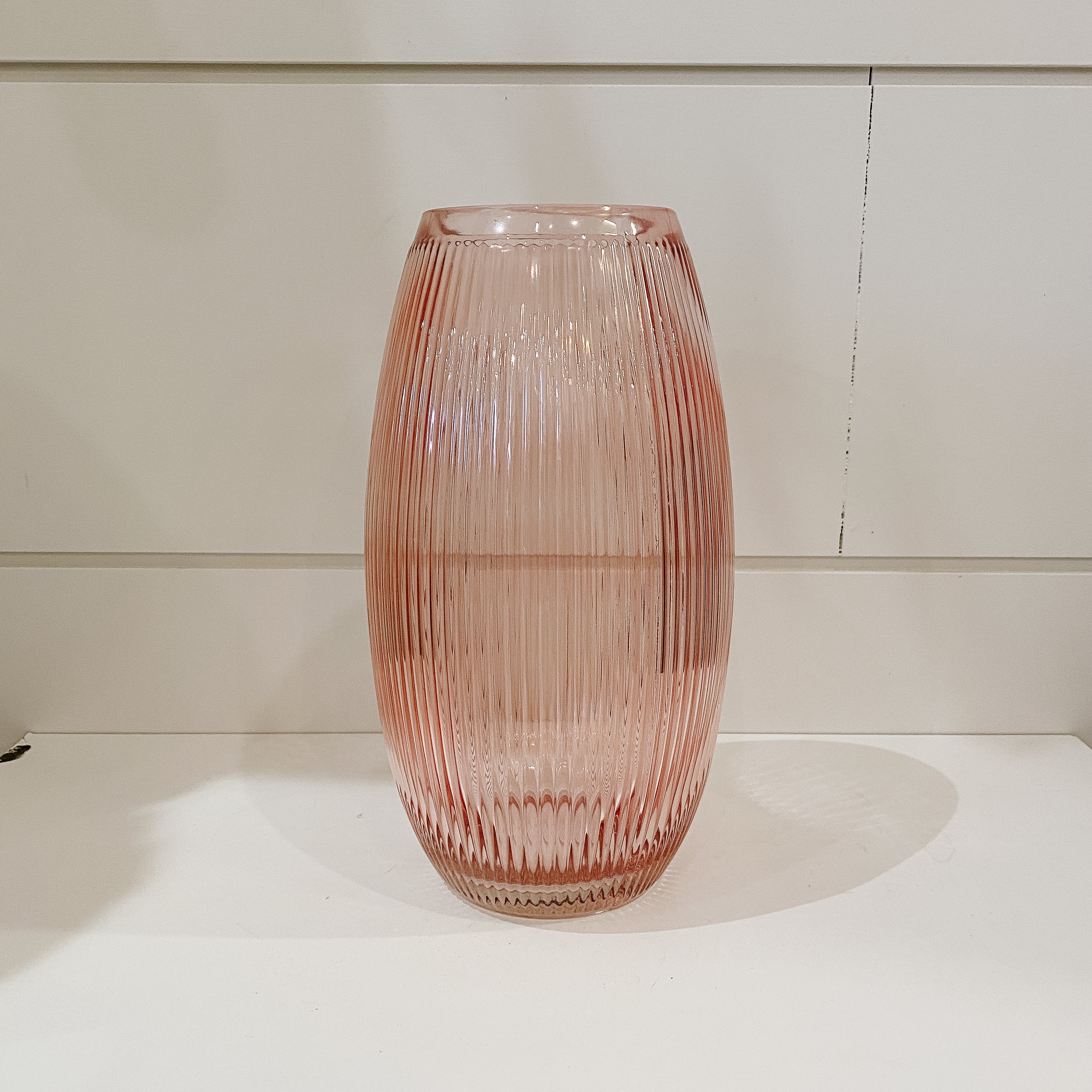 Pink Ribbed Glass Vase