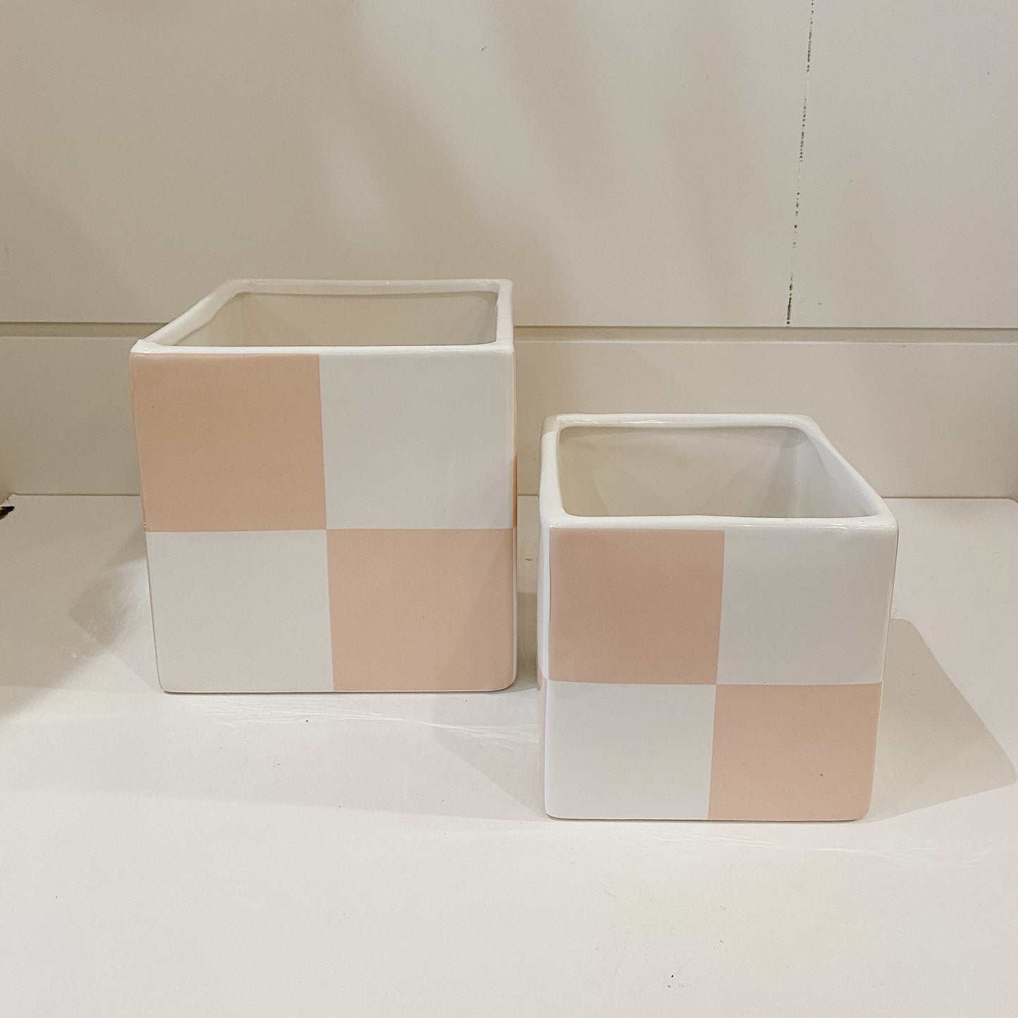 Pink Checkered Cube Pot