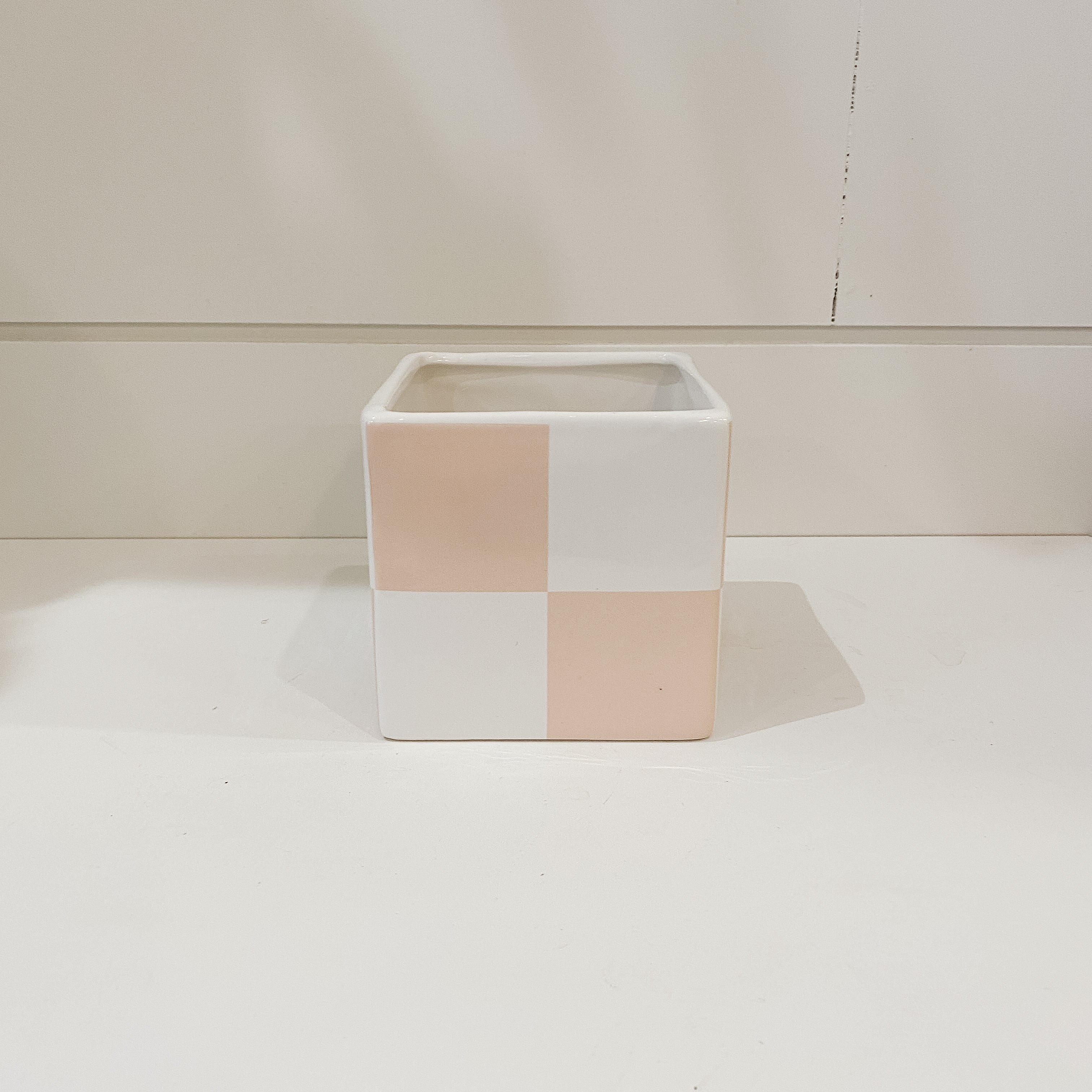 Pink Checkered Cube Pot