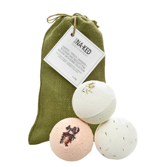 Juniper + Spruce, Lavender + Rosemary and Naughty Pine Holiday Bath Bomb Collection