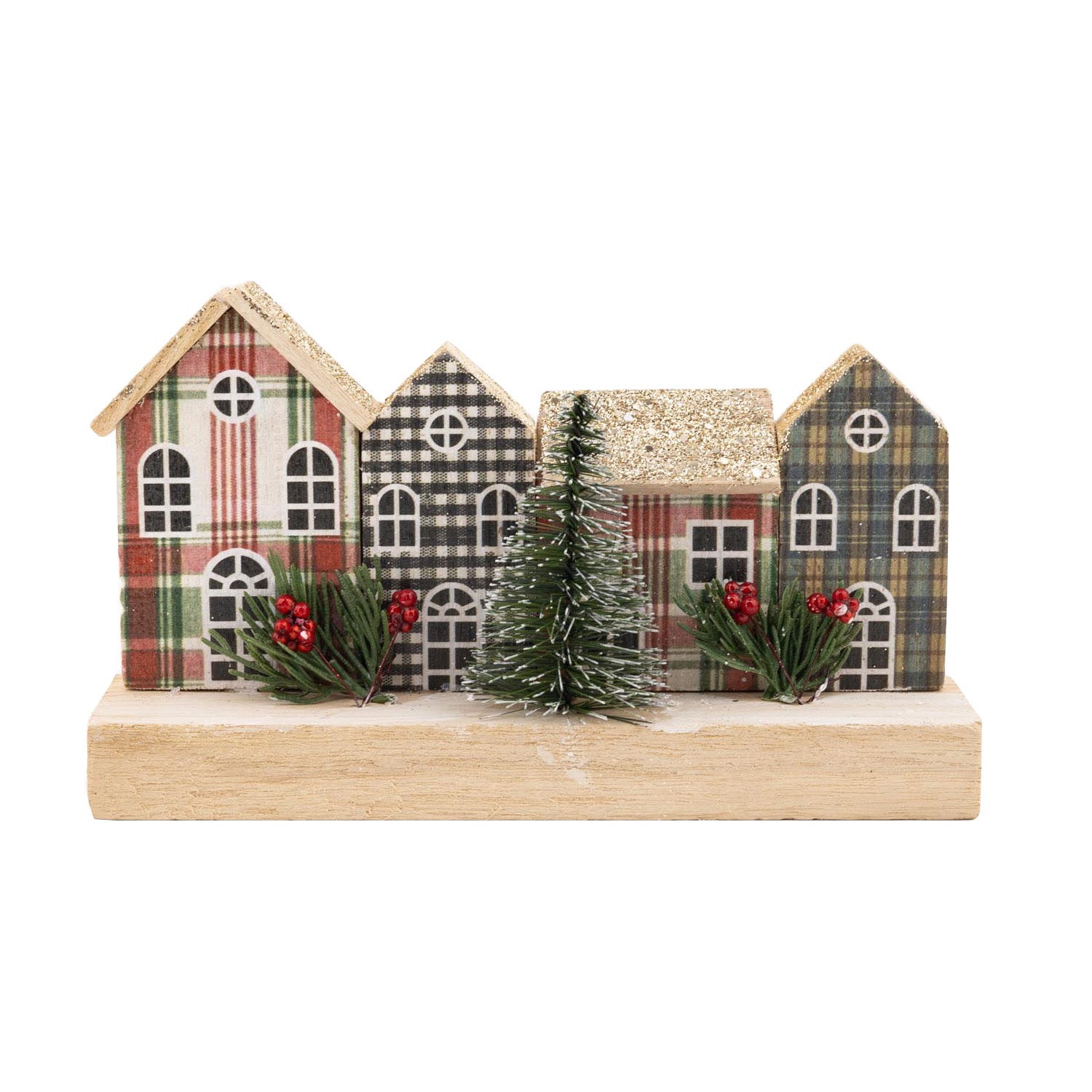 Plaid Print Houses with Trees