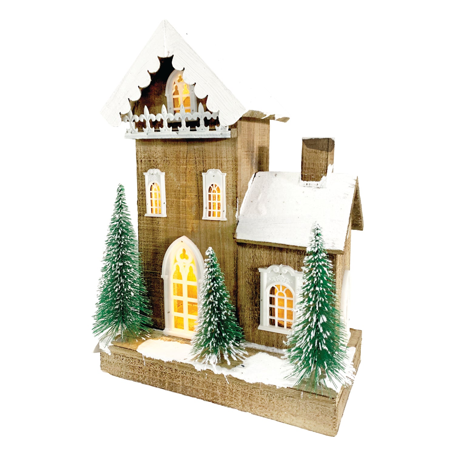 Wooden House with Snow and Trees with LED Lights