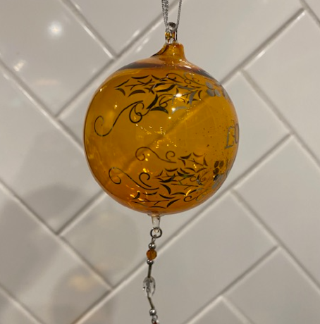 Amber Glass Ornament with Crystals
