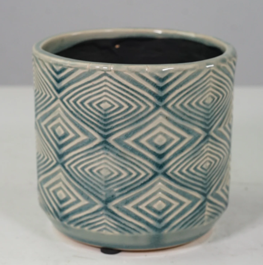Light Blue Diamond Patterned Ceramic Pot