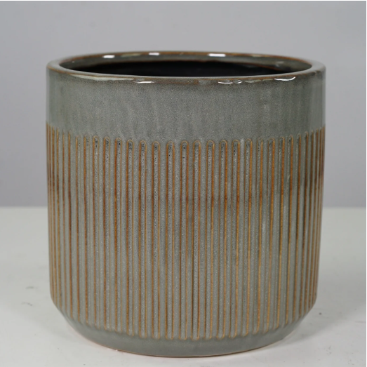 Mocha Glazed Ribbed Ceramic Pot