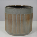 Grey/Brown Glazed Ribbed Ceramic Pot