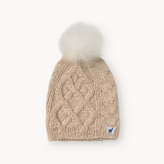 Hand-Knit Alpaca Pom Pom Hat