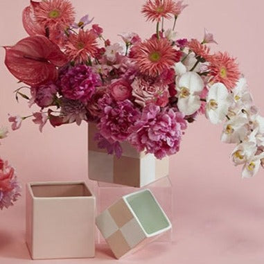 Pink Checkered Cube Pot