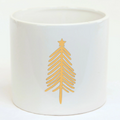 White Ceramic Pot with Gold X-mas Tree