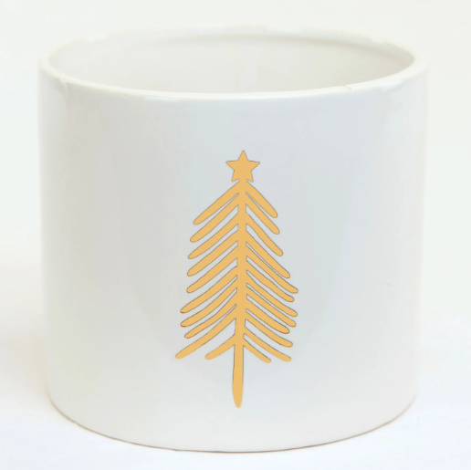White Ceramic Pot with Gold X-mas Tree