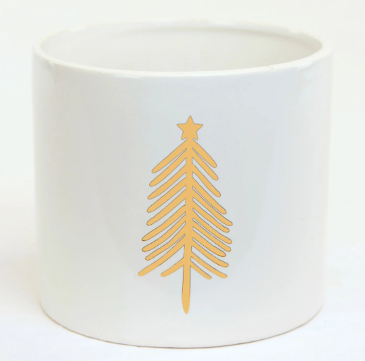 White Ceramic Pot with Gold Tree