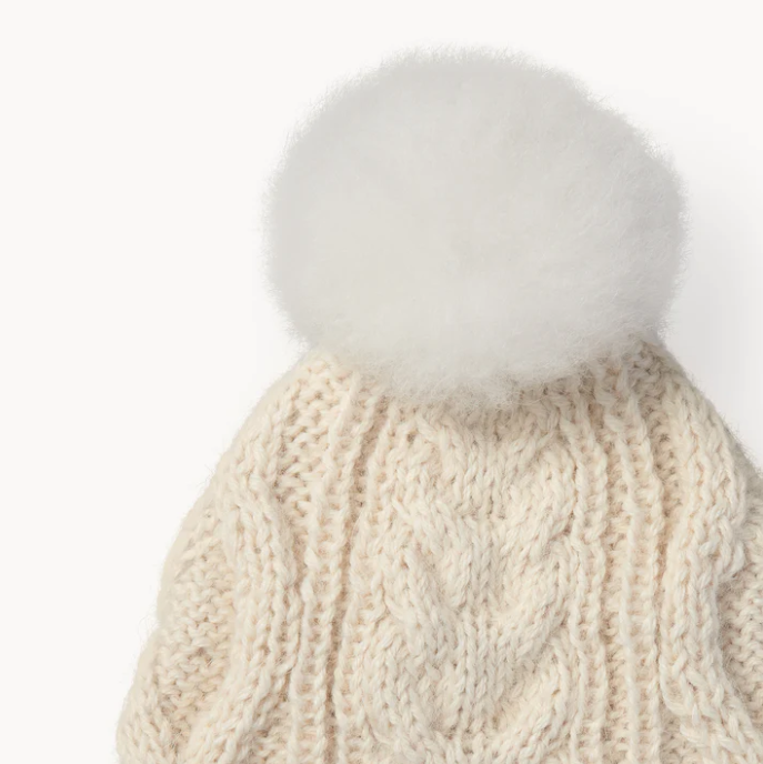 Hand-Knit Alpaca Pom Pom Hat
