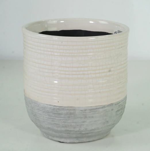 White Round Ceramic Pot with Grey Bottom