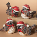 Frosted Holiday Brown Bird with Hat and Bow