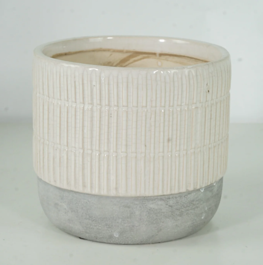 White & Grey  Ceramic Round Pot