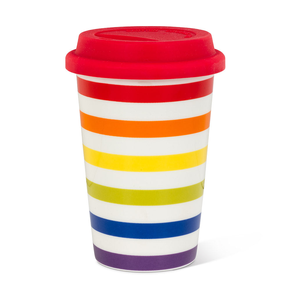 Rainbow Stripe 12oz Ceramic Travel Mug
