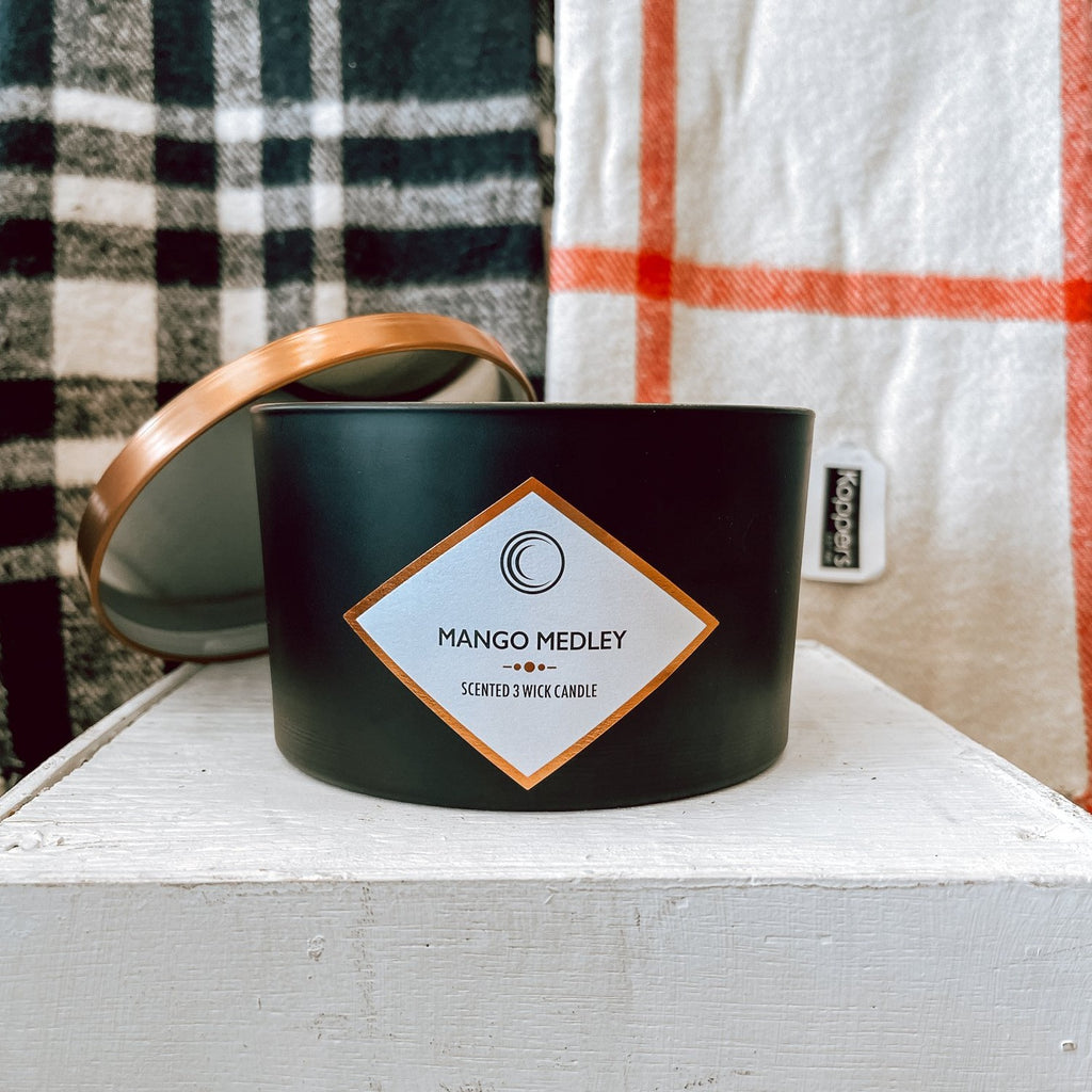 3 Wick Matte Black Scented Candles with Lid