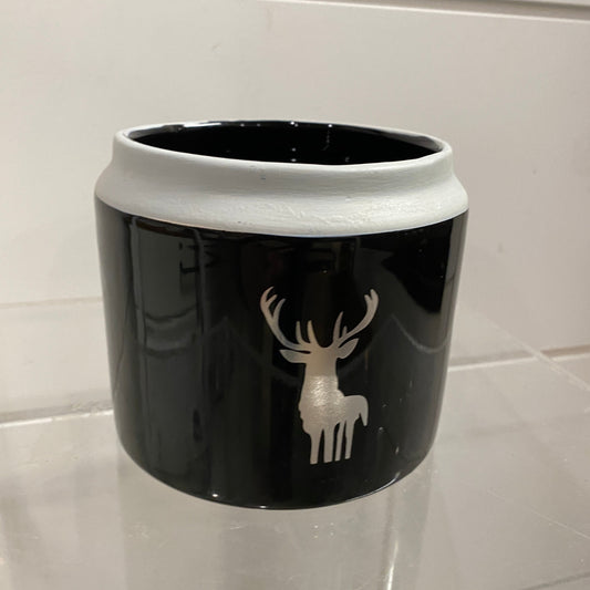 Black Glazed Pot with Silver Buck