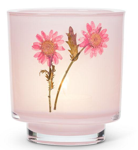 Frosted Votive Candle Holder with Pressed Flowers