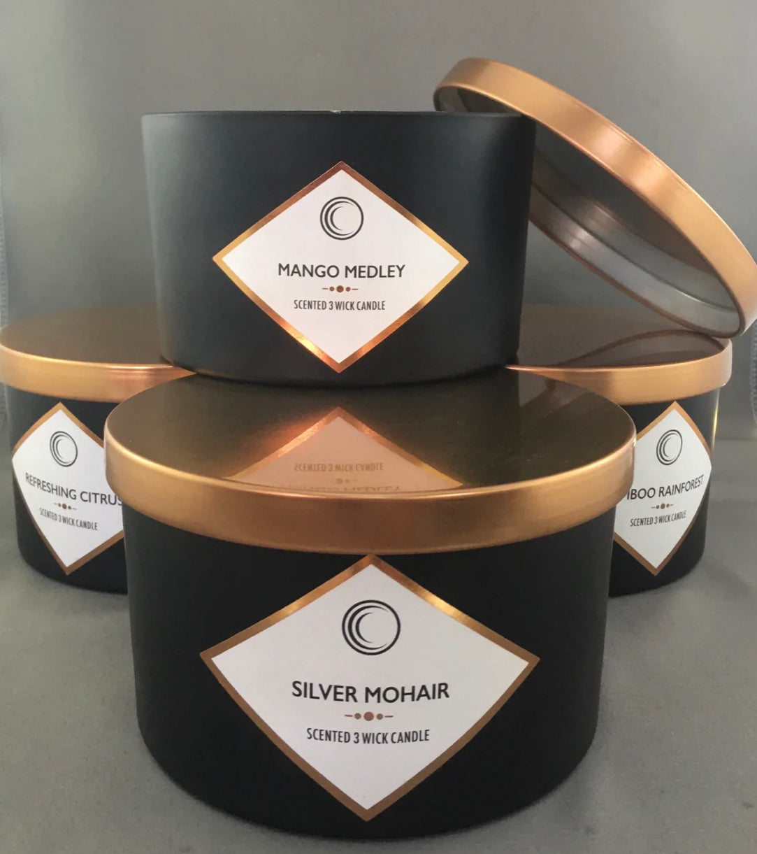 3 Wick Matte Black Scented Candles with Lid