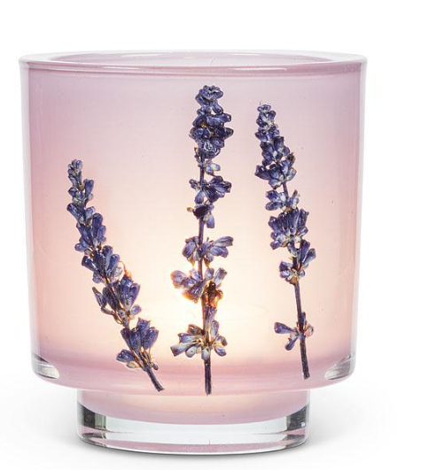 Frosted Votive Candle Holder with Pressed Flowers